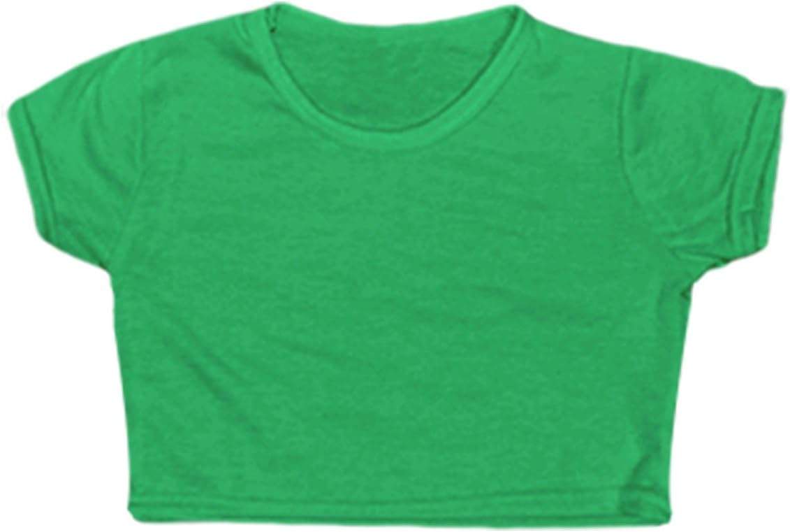 New Tween Kids Girls Neon Fluorescent Plain Short Sleeves Crop Belly Tops Dance Wear Gymnastic Fancy Dress Age: 5 6 7 8 9 10 11 12 13 Years (5-6, Jade Green)