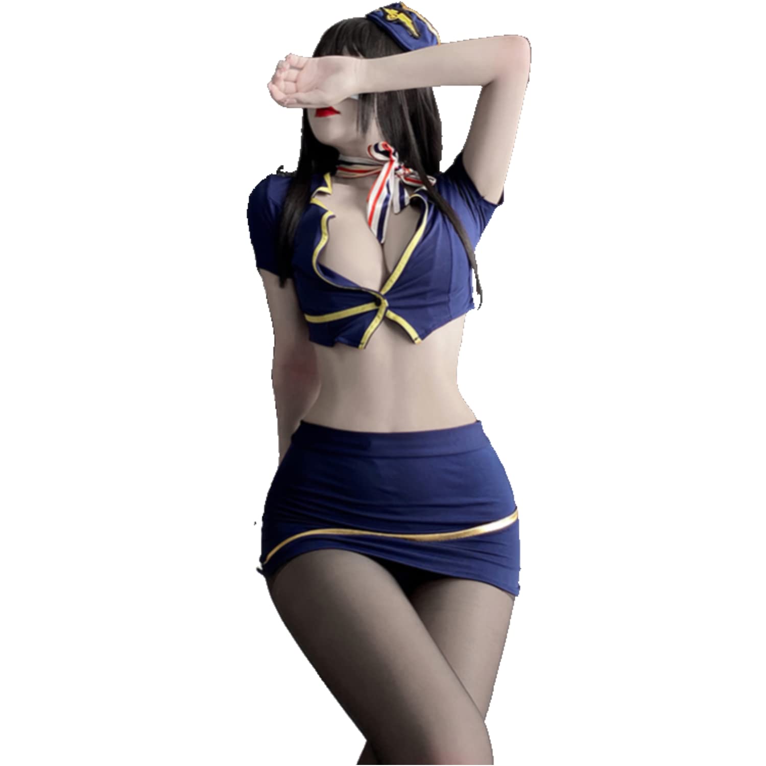 AGJGFM Women's sexy lingerie set airline stewardess uniform cute sexy anime Cosplay