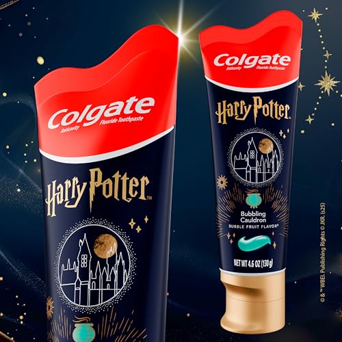 Image of Colgate Harry Potter Kids Toothpaste with Fluoride, 4 Pack, Bubbling Cauldron Bubblegum Toothpaste Flavor, Ages 2+, Sugar Free and Gluten Free, 4.6 Oz Tubes