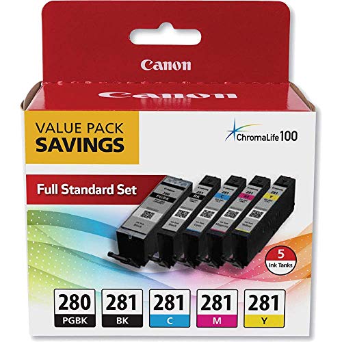 Canon PGI-280 / CLI-281 5 Color Ink Pack, Compatible to TS8120,TS6120,TR8520,TR7520, and TS9120 Wireless Printers, Multi, PGI-280 Full Standard Set
