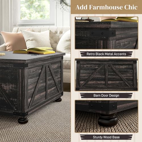 HOMCOM-Farmhouse-Coffee-Table-315-Square-Coffee-Table-with-Storage-Living-Room-Center-Table-with-Hinged-Flip-Lift-Top-and-Hidden-Space-Distressed-Brown HOMCOM Farmhouse Coffee Table 315 Square Coffee Table with Storage Living Room Center Table with Hinged Flip Lift Top and Hidden Space Distressed Brown