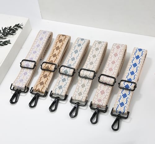 Image of Crossbody Straps for Purses Silver Hardware Purse Strap Wide Shoulder Strap Adjustable Replacement,Retro Jacquard Embroidery for Shoulder Bags, Canvas Tote Handbags