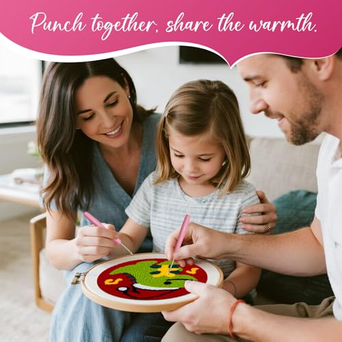 Image of Christmas Punch Needle Kit for Adult Beginner, Easy Punch Embroidery Starter Set with Instruction, Fun DIY Needle Point Craft for Home Decor & Holiday Gift Idea(2pcs Dino & Penguin)