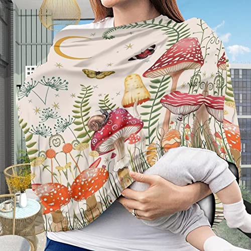 Image of ZFRXIGN Butterfly Mushroom Baby Car Seat Covers for Boys Girls Gifts Nursing Cover, Shopping Cart, High Chair, and Breastfeeding Cover Soft, Stretchy Scarf Moon