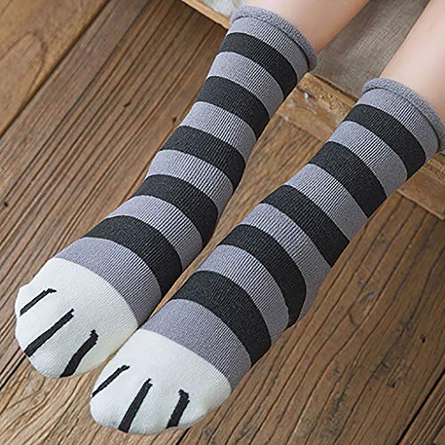 Preisvergleich Produktbild Alecony Damen Wärme Wintersocken,Kuschelsocken Flauschige Haushalt Niedliche Katzenpfoten-Print Socken,Warme Wintersocken,Weihnachtssocken,Bettsoc... für Mädchen Frauen(Dunkelgrau)
