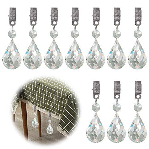 Glarks - Juego de 10 Pesos de Mantel con Clip de Metal de Cristal AB en Forma de Gota de Agua para Mesa de Picnic y Peso Pesado para Exterior