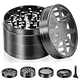 Anpro Kräutermühle aus hochwertiger Zinklegierung – tragbare 4-lagige Kräutermühle mit transparenter magnetischer Oberabdeckung, Maschensieb, Pollenschaber – Schwarz, 63 mm/2,5 Zoll