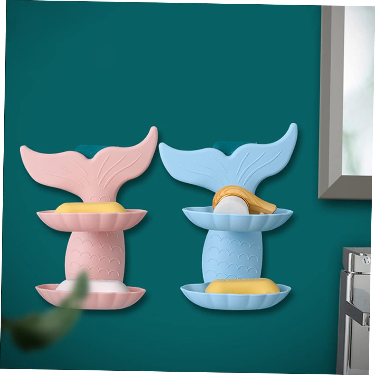 Jabonera Jabonera de Pared, jabonera con Drenaje, 1 jabonera de Doble Capa, jabonera de Pared sin perforación(Blue)