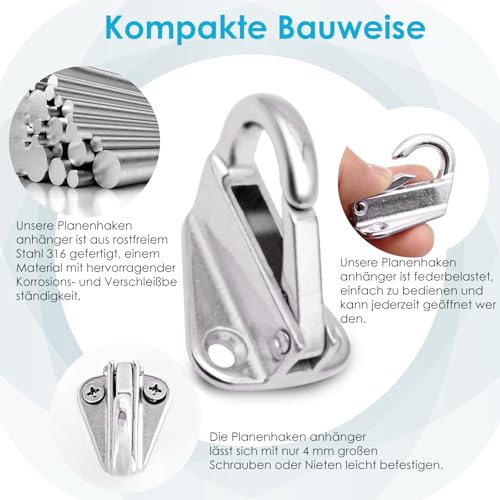 Planenhaken, Planenhaken anhänger, Netzhaken für anhänger, Edelstahl ist extrem haltbar und bietet soliden Schutz für Ihre Outdoor-Ausrüstung (10 x Planenhaken)