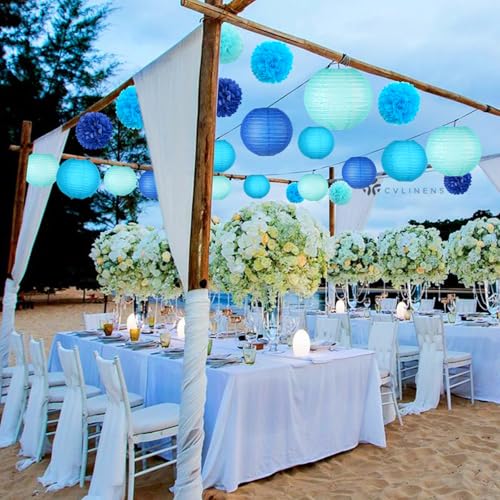 Image of KAXIXI 15-Piece Navy Blue Party Decorations, Pom Poms & Honeycomb Balls