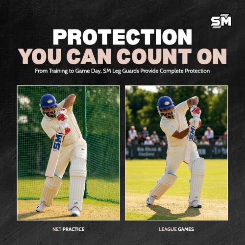 Image of SM Aero Cricket Batting Leg Guard Men's | Cricket / Batting Pads | Double-Layer Plastazote Face | Ambidextrous | Premium Labelling | Protected Back | Size Men's (for Both RH & LH Batsman)