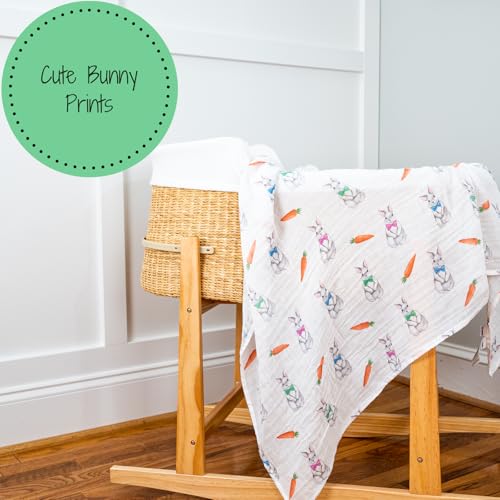 Image of LollyBanks Swaddle Blanket, 100% Cotton Muslin Swaddle Blankets, Neutral Swaddle Blanket 47 x 47 Inches, Baby Blanket for Boys and Girls, Baby Essentials, Registry (Bunny Print)