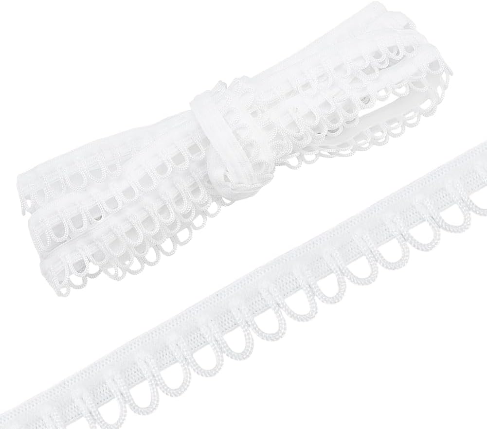 PH PandaHall 21.87 Yards Petite Braid Trim, White Polyester Lace Trim with Elastic Button Loop Elastic Sewing Trims for DIY Craft Sewing Wedding Corset Bridal Dress Decor, 1.2cm Wide