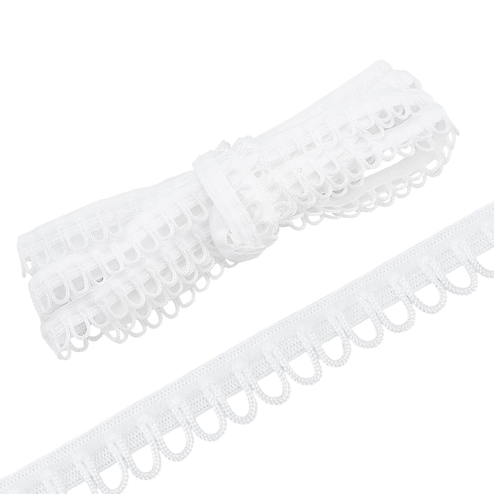 PH PandaHall 21.87 Yards Petite Braid Trim, White Polyester Lace Trim with Elastic Button Loop Elastic Sewing Trims for DIY Craft Sewing Wedding Corset Bridal Dress Decor, 1.2cm Wide