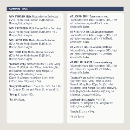 by Amazon Katzenfutter, nass, getreidefreies, für ausgewachsene Katzen, Fisch-Auswahl in Gelee, 4,8 kg (48 Packungen à 100 g)