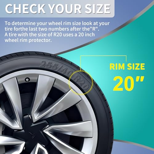 Image of Tesla Model Y Juniper 2026 Rim Protectors 4-Pack for 20 Inch Helix 2.0 Wheels, Gloss Silver Wheel Rim Guards, Snap-On Design, Dual-Clip Locking System, Hides Existing Curb Rash & Scratches