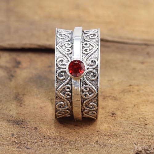 Bague de méditation argent et grenat pour canaliser l'anxiété