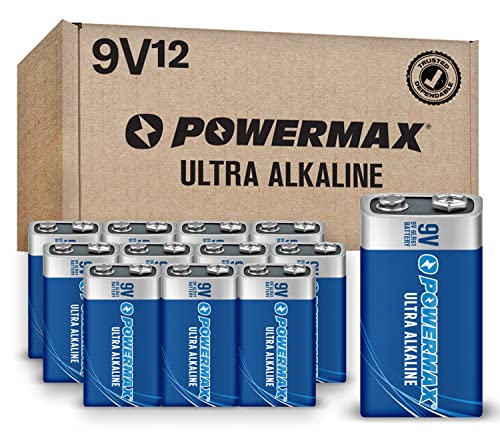 Powermax 12-Count 9V Batteries, Ultra Long Lasting Alkaline Battery, 10-Year Shelf Life, Recloseable Packaging #TOP11