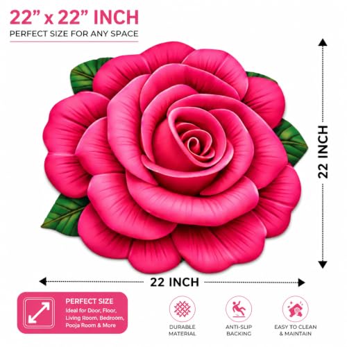 Image of 3D Rose & Floral Door Mat | Water Absorbent, Anti-Skid, Machine Washable Floor Mat | Soft Microfiber Carpet for Home, Living Room & Bedroom | Premium Decorative Mat (22x22 Inch) (Pink, Rose)