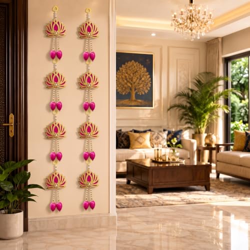 Image of JH Gallery Golden Lotus Latkan - Ganesh Chaturthi Decoration Items for Home, Handmade Ganpati Makhar & Mandap Backdrop, Temple & Wall Hanging Decor (13 Inch, Pack of 10)