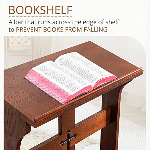 LUE BONA Prayer Bench Stool, Padded Kneeling Stool for Prayer, Wooden Church Prayer Bench Stool Table with Shelf and Cushion, Kneeling Shelf Prayer Bench for Kneeling at Home, 350 lbs, Religious Gifts