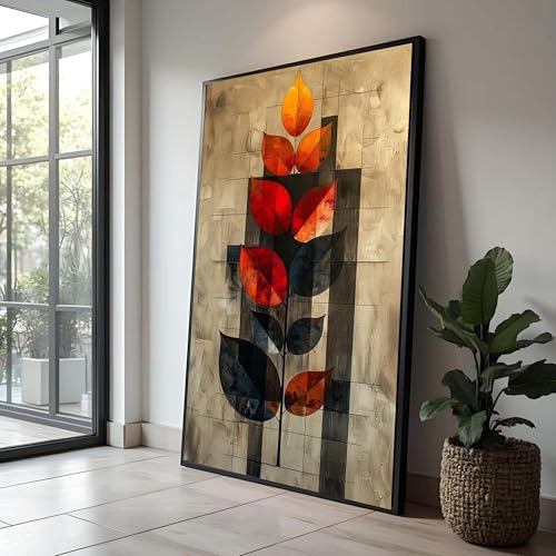 Peinture botanique contemporaine pour salon élégant aux couleurs d'automne