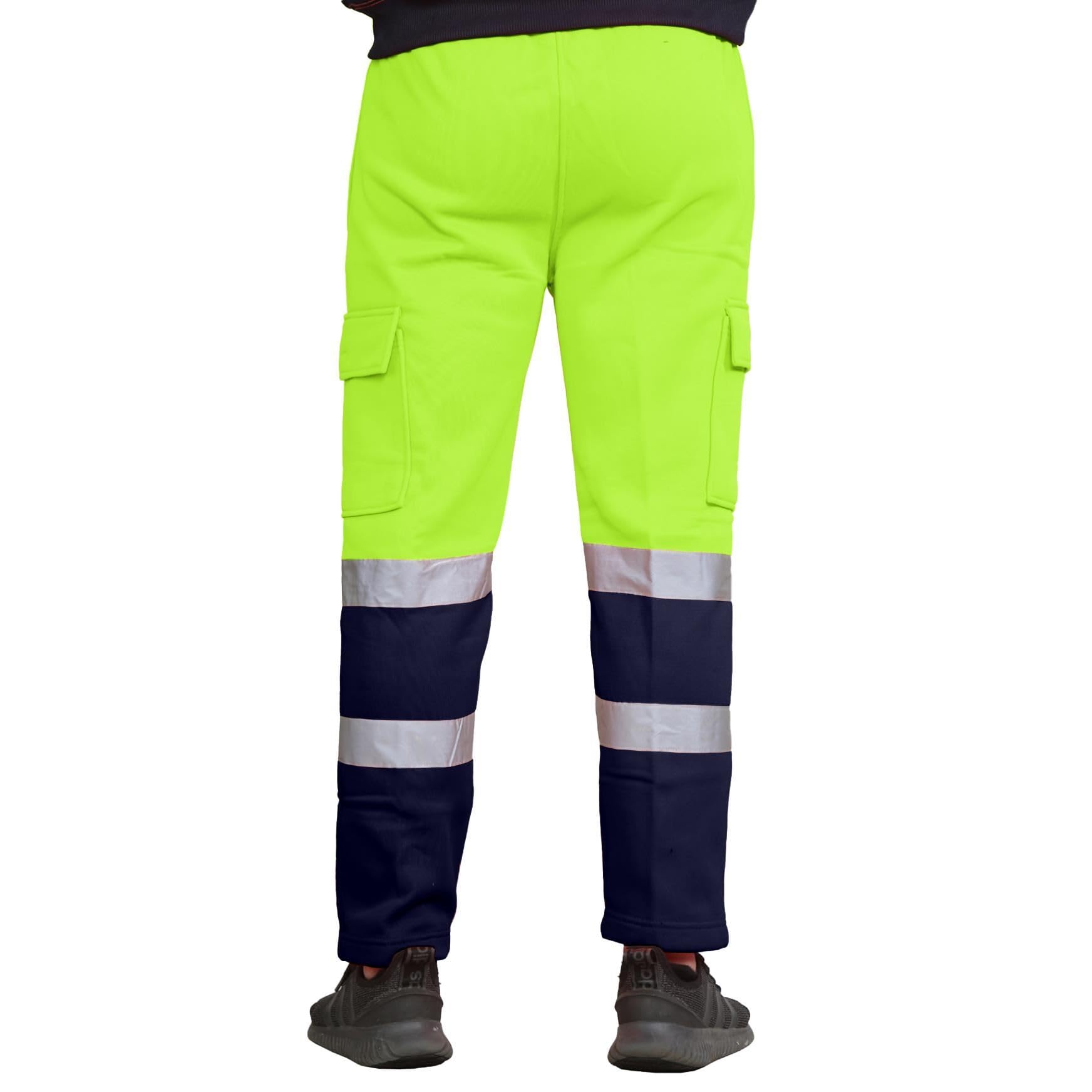 Pantaloni da lavoro in pile da uomo, ad alta visibilità, con visiera, pantaloni da jogging Giallo fluo/blu navy. M
