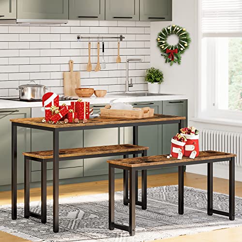 HOOBRO Dining Benches, Pair of 2 Benches, Bamboo Dining Table, 27.6" Square Dining Table for 2, Kitchen Table for Small Space BF01CD01-YL70CZ01