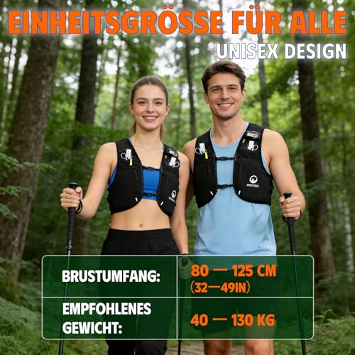 ONETOALL Laufweste Damen mit 2 Faltbare Trinkflasche 500ml, Trinkweste Laufen Herren, Running Vest Laufrucksack Trinkrucksack Reflektierend zum Marathon Trailrunning Jogging Radfahren, Schwarz