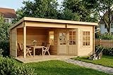 CARLSSON Alpholz Gartenhaus Carl-28 aus Massiv-Holz | Gerätehaus mit 28 mm Wandstärke | Garten Holzhaus inklusive Montagematerial | Geräteschuppen Größe: 598 x 300 cm | Pultdach