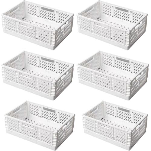 CNKHDZ 6 Pièces Caisses Pliable Plastique Blanc 42×28×16 cm,Boîtes de Rangement Pliables Empilable Cagettes Plastique Pliable Paniers Rangement avec...