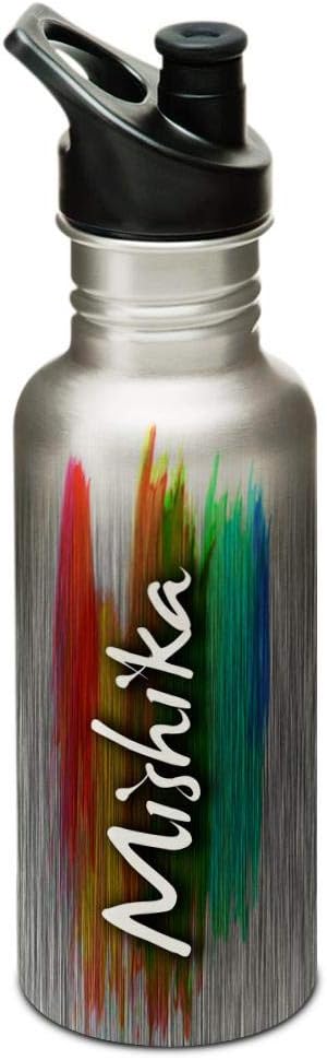 Hot MuggsMishika" Me PaintBrush Stainless Steel Sports Cap Water Bottle, 600ml