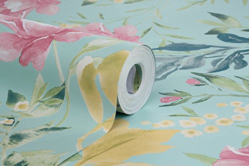 Papel de Parede Vinílico, Floral Aquarelado, Multicolorido, 1000x52 cm, Bobinex Uau