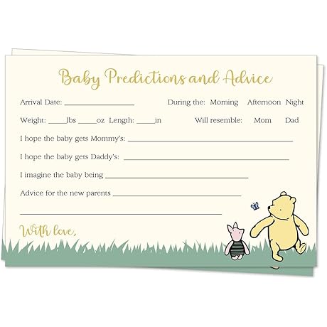 Winnie the Pooh Baby Shower Predictions, Wishes & Advice Cards