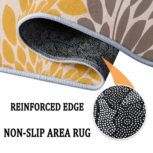 Tapis rond salon 120cm abstrait et lavable jaune - 7