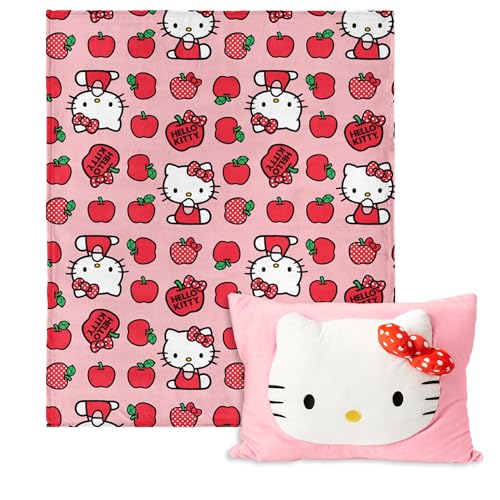 Northwest Sanrio Hello Kitty Forever Sweet Silk Touch Throw Blanket 50' x 60' with 3D Plush Pocket Pillow 14' x 20' – Comfy Hello Kitty Plush Blanket and Pillow Set
