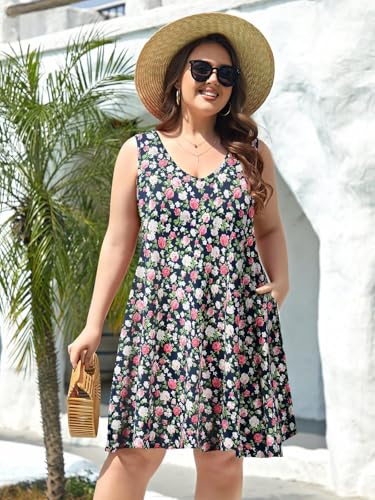Image of BELAROI Women Casual Summer Beach Dresses Plus Size Sundress V Neck Pockets Swing Tank Dress Cover Ups