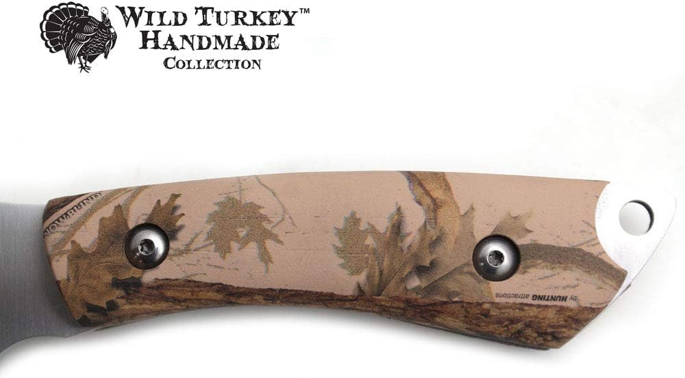 Wild Turkey Handmade Collection Full Tang Fixed Blade Gut Hook Skinner Knife w/Leather Sheath. (Camo)