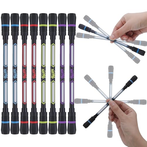 Image of 8Pcs Spinning Pen Mod Set, Rotatable Finger Spinner Rollerball Pens with Non-Slip Weighted Design, Black Ink Writing Pens for Kids, Teens & Students