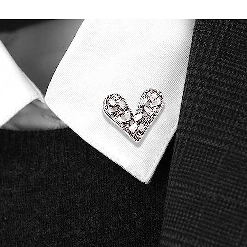 Image of White Crystal Heat Shape Brooches Pins Dainty Rhinestone Love Heart Brooches Women Girls Valentine's Day Gift