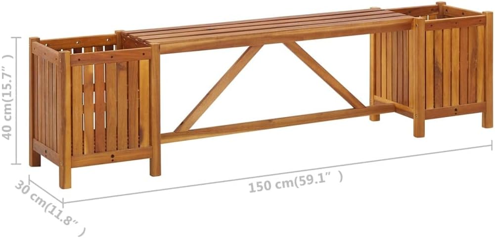 Patio Bench with 2 Planters,Garden Benches for Outdoors,Home Furniture,Entryway Bench,Balcony Furniture, for Patio,Park,Lawn,Yard, 59.1"x11.8"x15.7" Solid Acacia Wood