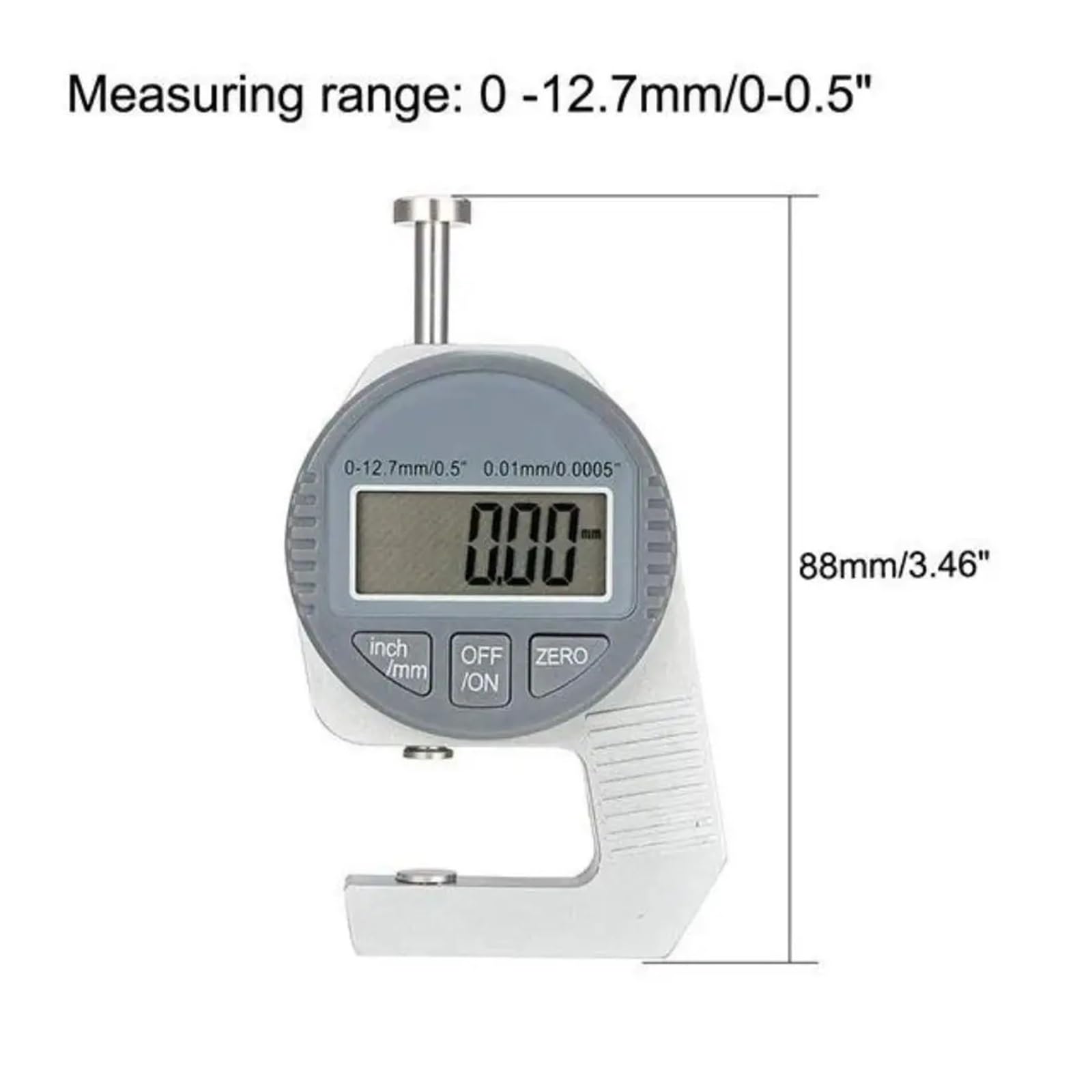 Misuratore di spessore digitale, strumento di misurazione da 0 a 12,7 mm, misurazione millimetrica accurata con display trasparente, design leggero per un facile utilizzo