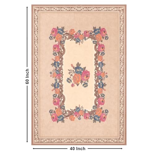 Image of Cloth Fusion Rectangular Velvet Floral Centre Table Cover Cloth, Table Cloth With Elegant Floral Pattern For Living Room (40x60 Inch, Peach)
