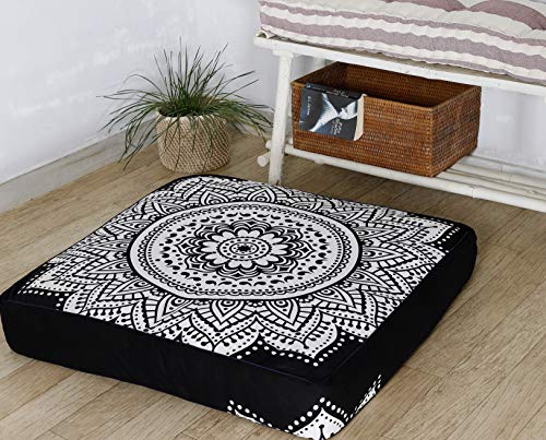 Popular Handicrafts Indian Hippie Mandala Black & White Floor Pillow Cover Square Ottoman