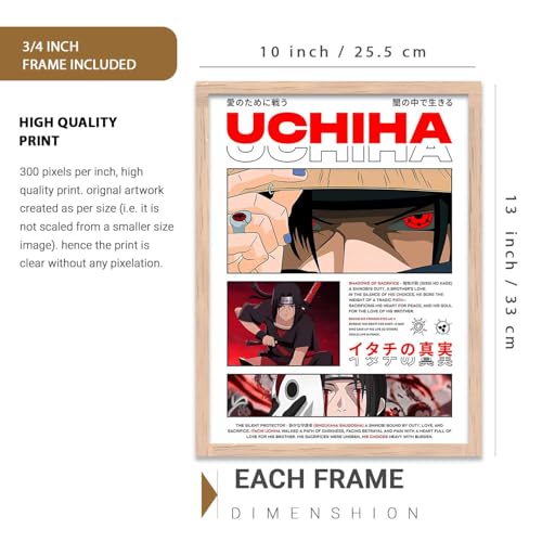 Image of walllane Japanese Characters Posters with Frame | Aesthetic Anime Posters with Frames | Japanese Art Framed Poster for Bedroom Living Room Gaming Room Wall Decor Set Of 3 (10 X 13 inch)