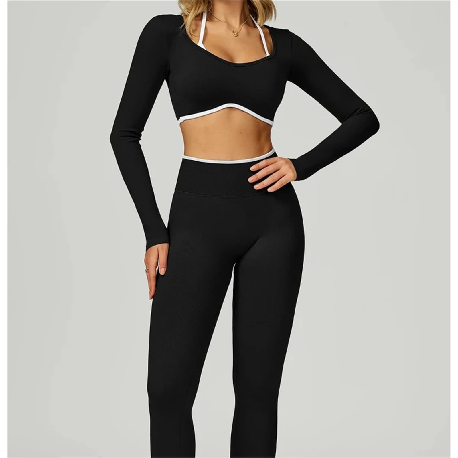 关键词 Set Yoga Donna Top da Yoga Donna 2 Pezzi Ignite Gilet a Maniche Lunghe Aperto sul Retro Palestra Camicie Fitness con Imbottiture Top Allenamento Senza Cuciture
