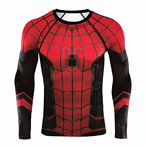 Men's Superhero Shirt Compression Workout T Shirts for Men Cool Dry Running Tee Athletic Fitness Gym Top Red