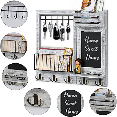 QILICZ Schlüsselbrett mit Ablage, Wandregal für Schlüsselregal Briefablage Zeitungsständer Schlüsselaufbewahrung und Kreidetafel - Briefhalter Schlüsselhalter,Wandgarderobe Vintage weiß
