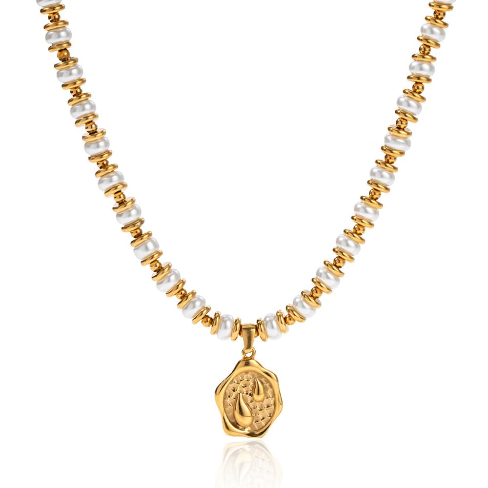 NUZON Sunburst Heart / 2-Tone Interlocking/CZ Evil Eye/Single Pearl/Love Heart Pendant Necklace for Women 14K Gold Chain Necklace Chunky Statement