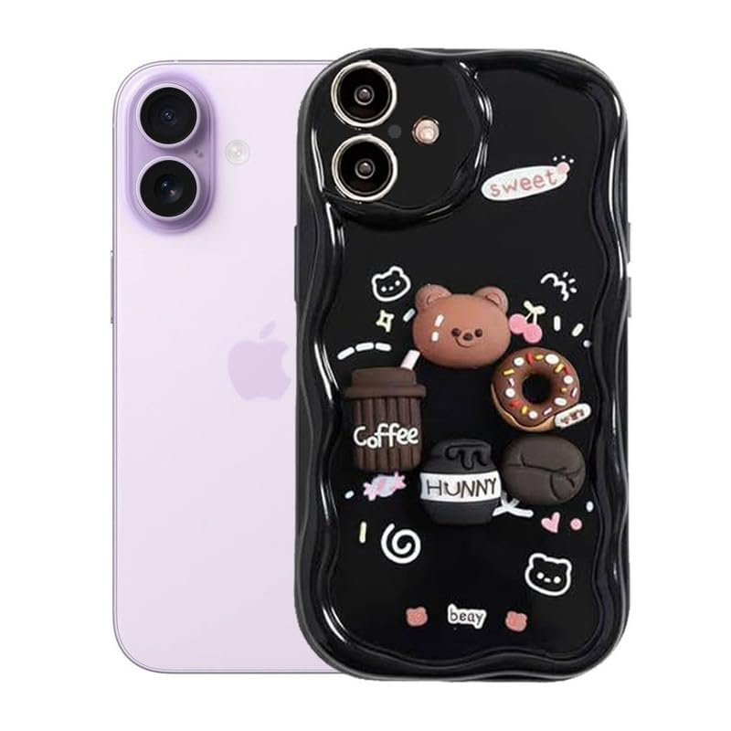 Image of ZR023 Compatible for iPhone 17 Cute Teddy Bear Design Back Cover | Soft Silicone Shockproof Protective Case | Slim Fit Stylish Camera Protection Phone Cover - Black